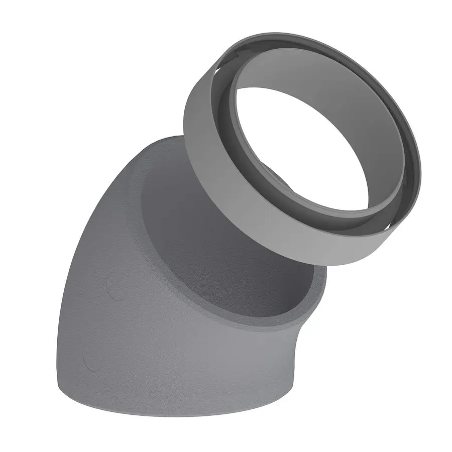 Duco DucoFlex geïsoleerde bocht, 45°, star, 160 mm, met koppelstuk