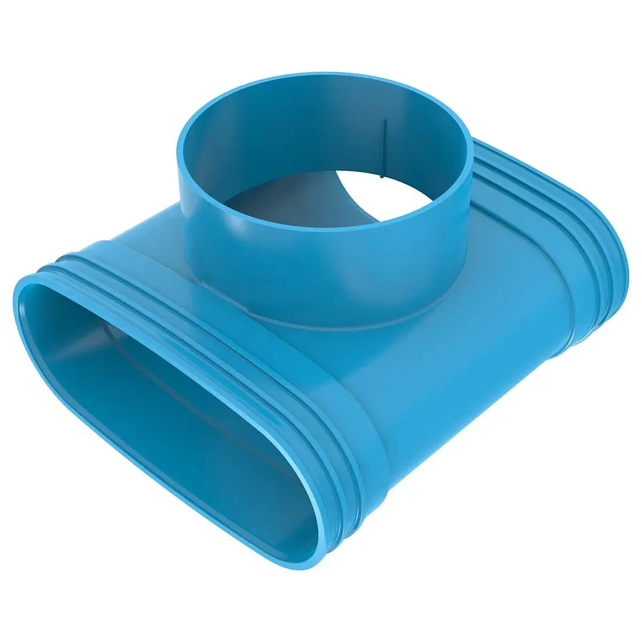 Wavin Ventiza T-stuk, 2x ovaal, 195 mm, 1x rond, 125 mm, h=70 mm, 3x mof, pvc