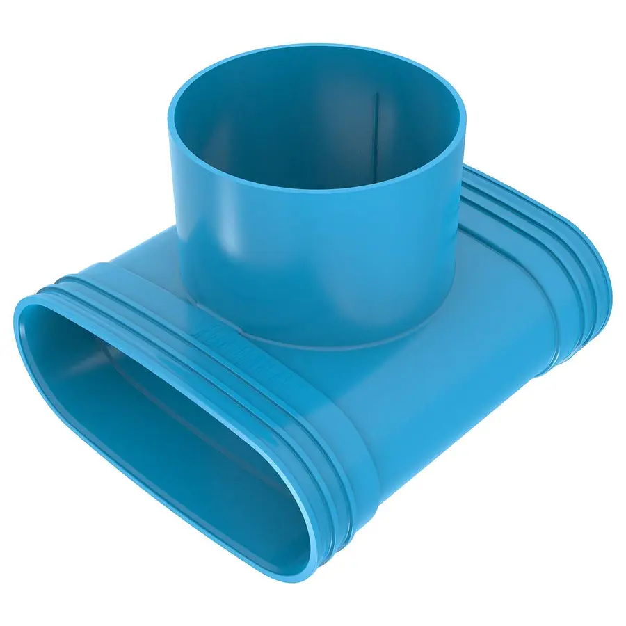 Wavin Ventiza T-stuk, 2x ovaal, 195 mm, 1x rond, 125 mm, h=100 mm, 3x mof, pvc
