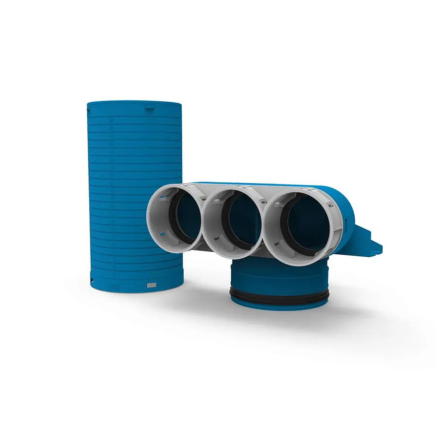Vent-Axia Uniflexplus+ ventielcollector 3x ø69 mm ø125 mm H=250 mm 90° lang (VVCHL 250 69)