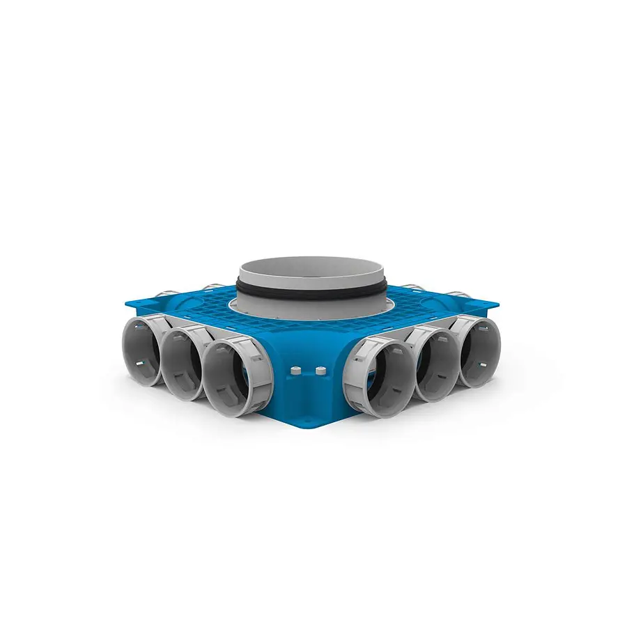 Vent-Axia Uniflexplus+ instortverdeler 12x ø69 mm zijaansluiting tuit ø180 mm (VTVGS 69 180)