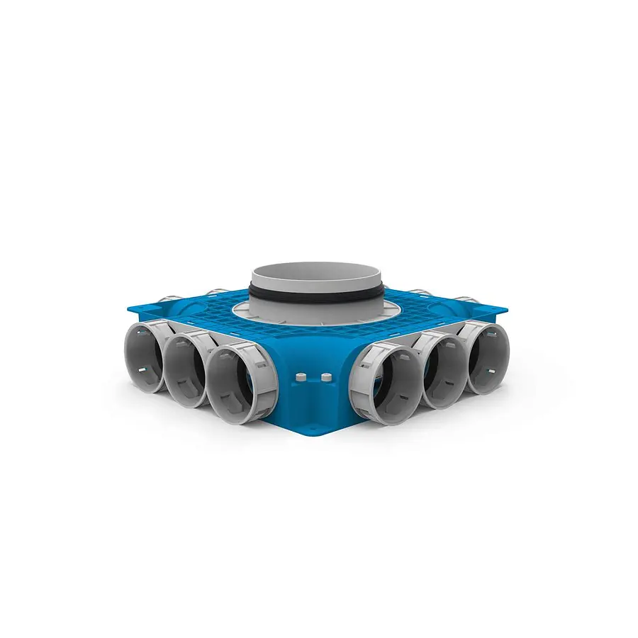 Vent-Axia Uniflexplus+ instortverdeler 12x ø69 mm zijaansluiting tuit ø160 mm (VTVGS 69 160)