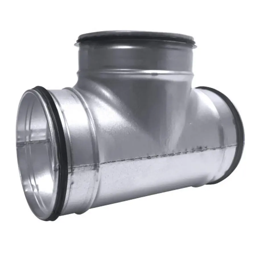 R-Vent spiro safe t-stuk geperst 300-80 mm, 90°, sendzimir verzinkt
