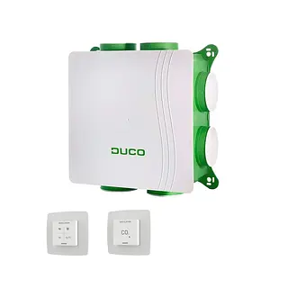Duco DucoBox Silent 2.0+ All-in-One woonhuisventilator, RF/BAT, 450 m3/u, incl. bediening, met CO2 sensor
