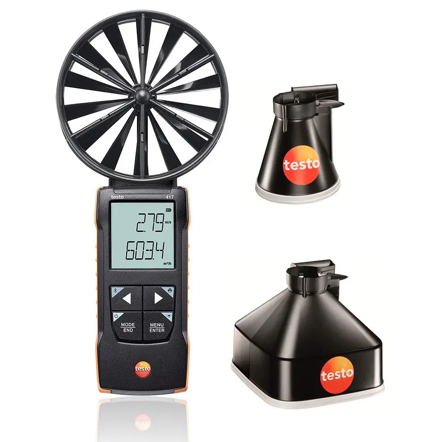 Testo 417 set 1 digitale 100mm vleugelrad-anemometer met meettrechters en transporttassen