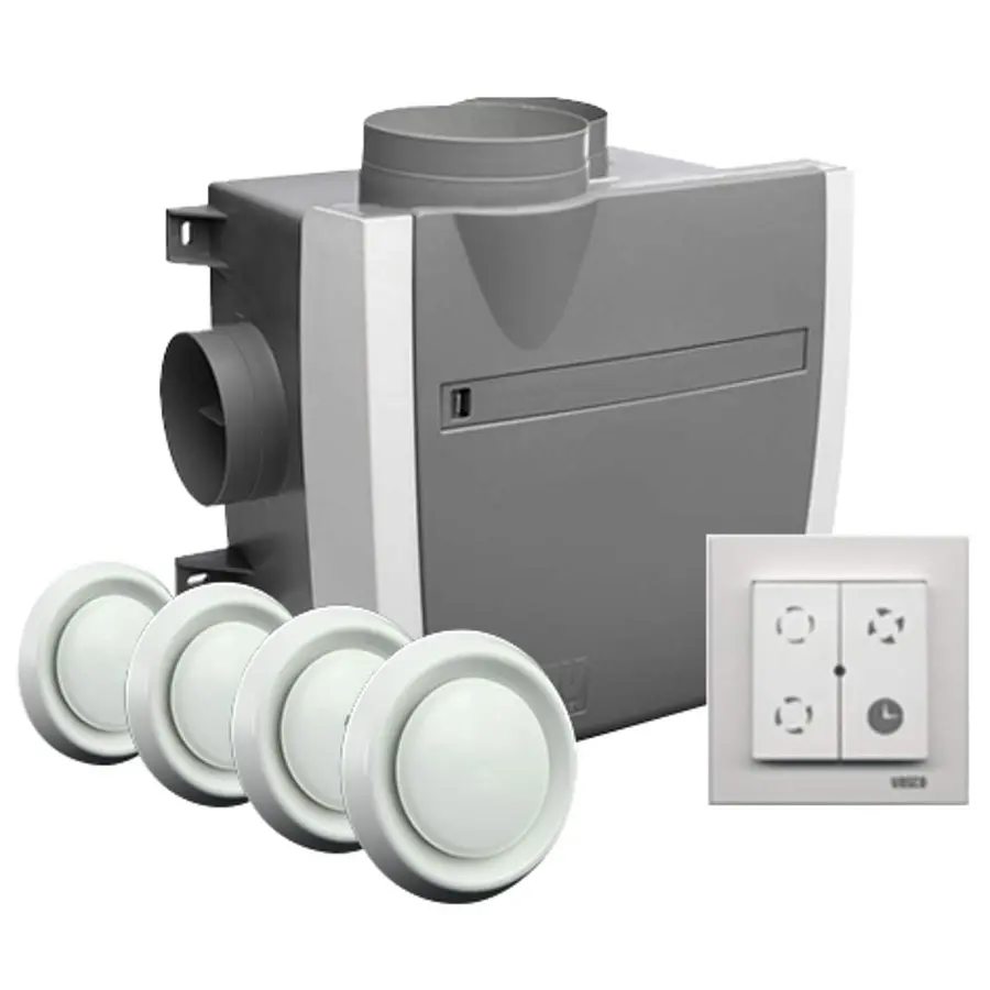 Vasco Fanbox C400 ventilatieunit met randaarde stekker inclusief schakelaar en 4 ventielen